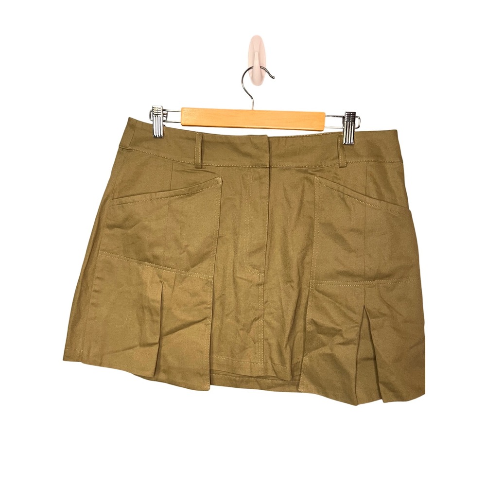 By Anthropologie Olive Green Cotton Twill Pleated Utility Mini Skirt Size L